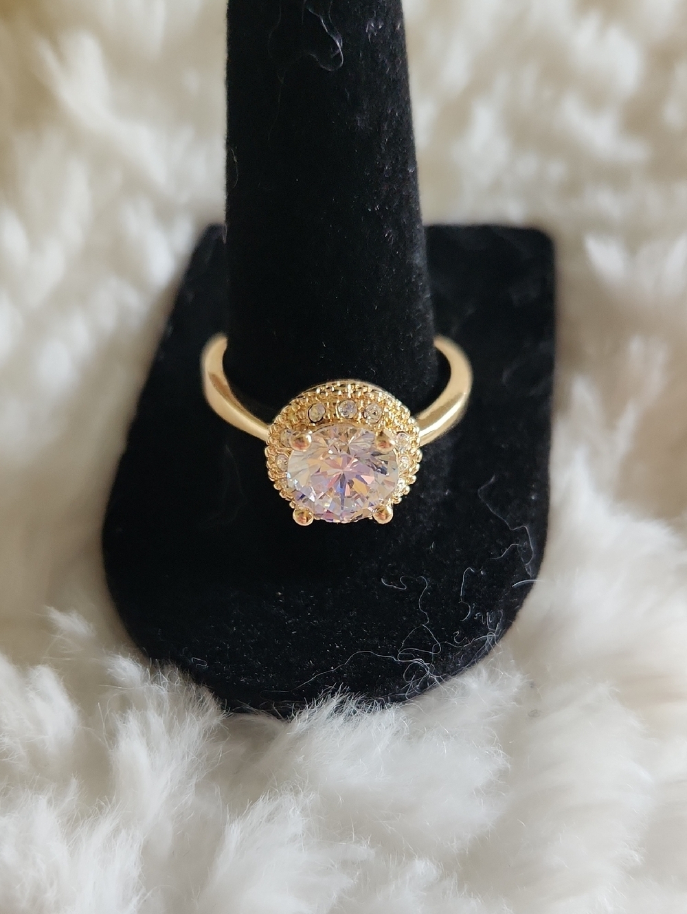 Brand New Gold Halo Solitaire Ring with Sparkling CZ Center Stone
